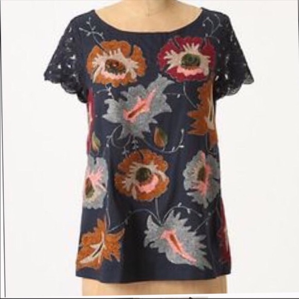 Anthropologie Deletta embroidered flowers top